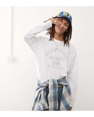 COLLUSION Långärmad t-shirt i vitt slubtyg med tryck