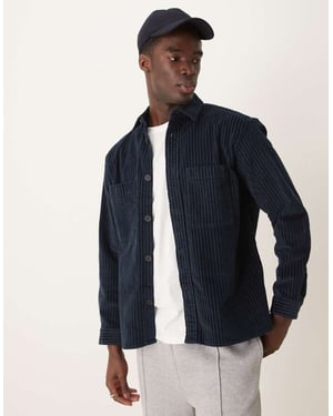 Selected cord overshirt in navy pin stripe