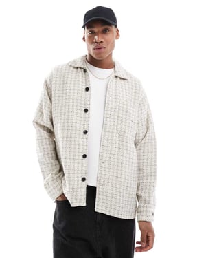 Jack & Jones texturerad overshirt i krämfärgad rutigt