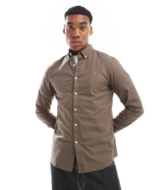 Farah Brewer slim fit långärmad oxfordskjorta i khaki grönt