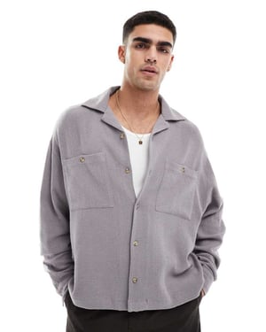 ASOS DESIGN boxy textured oversized shirt in grey