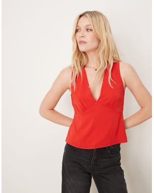 Abercrombie & Fitch plunge neck sleeveless top in red