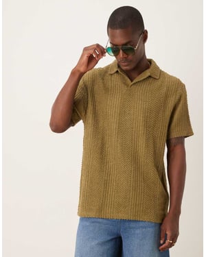 ASOS DESIGN avslappnad strukturerad polo i khaki