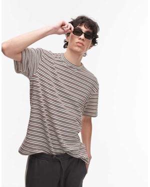 Topman avslappnad passform t-shirt med stickad rand i mörkröd
