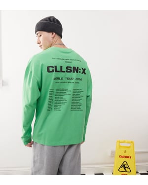 COLLUSION långärmad t-shirt med logotyp och tourgrafik i grön