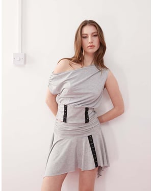COLLUSION hook and eye detailed top in grey