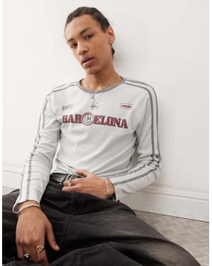 COLLUSION krympt långärmad fotbolls t-shirt i grått