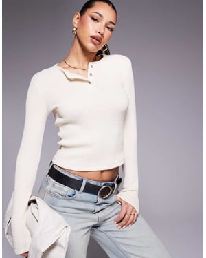 ASOS DESIGN textured henley long sleeve top in cream