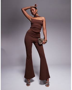 ASOS DESIGN co-ord crepe flare trouser in chocolate in scuba-style fabric