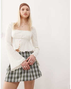 Reclaimed Vintage textured square neck ruffle cowgirl western blouse in ecru