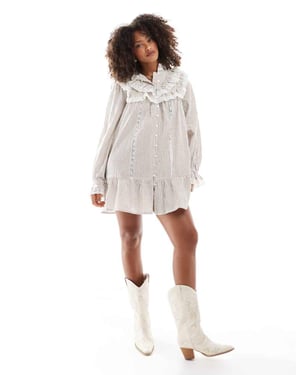 Miss Selfridge western frill detail shirt dress in stripe print