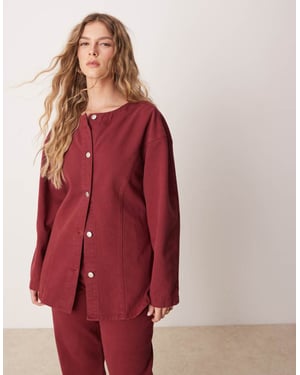 ASOS DESIGN cinch waist denim shirt in pomegranate