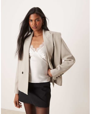 ASOS DESIGN boxy shoulder detail blazer in stone