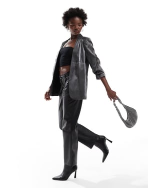 Pieces ruched sleeve blazer in metallic black