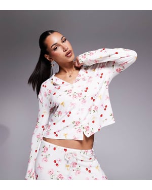 Kaiia exclusive mix & match pyjama shirt co-ord in cherry rose bow print