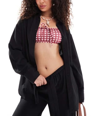 ASOS DESIGN Isabel mix & match linen look oversize beach shirt in black