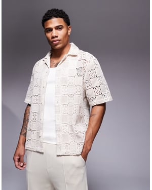 ASOS DESIGN boxy loose fit premium crochet shirt in neutral