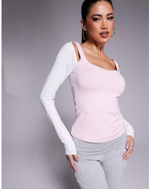 ASOS DESIGN arm warmer cut out sweetheart polyamide two in one top in baby pink