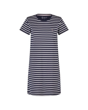 By Louise Dames lang nachthemd korte mouw donkerblauw/wit gestreept