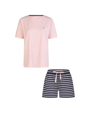 By Louise Dames korte pyjama set shortama roze/donkerblauw