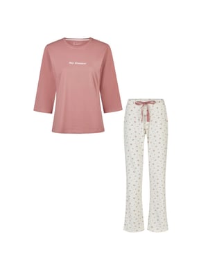 By Louise Dames pyjama set lang driekwart mouw oudroze/wit gebloemd
