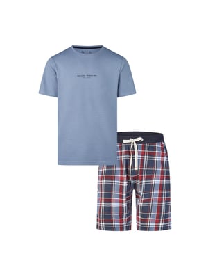 Phil & Co Heren shortama korte pyjama set blauw/rood geruit