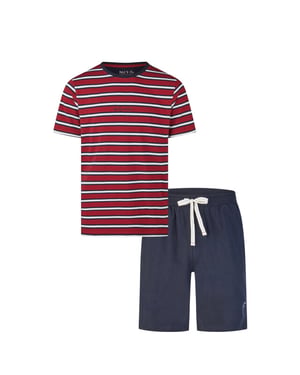 Phil & Co Heren shortama korte pyjama set rood/donkerblauw gestreept