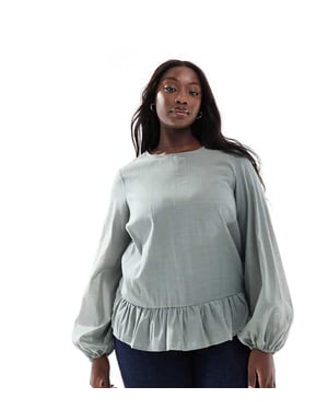 ASOS DESIGN Curve långärmad peplumtop med nederdel i grön