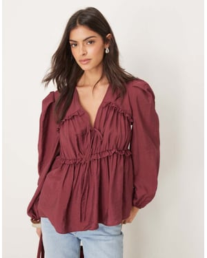 ASOS DESIGN topp med knytning och rynkdetaljer i bourgogne