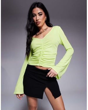 ASOS DESIGN mesh djup v-ringad topp med rynkad mittdel i lime