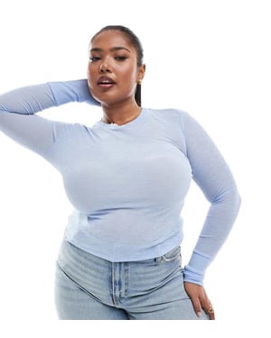ASOS DESIGN Curve mesh ribbad crew-neck baslager topp i ljusblått