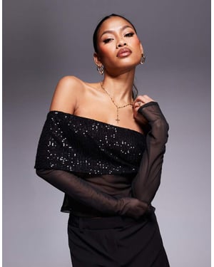 ASOS DESIGN bardot off shoulder paljetttopp i svart
