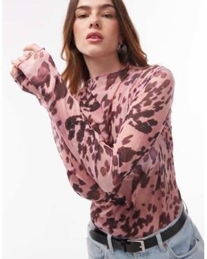 Topshop leopardkrinklad långärmad topp i rosa