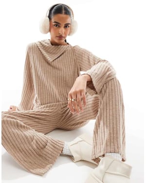 Vero Moda vikbar ribbad jersey topp i beige