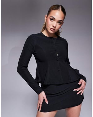 ASOS DESIGN co-ord long sleeve button up structured hem top in black