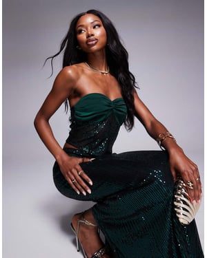 Missyempire kontrasterande satäng bandeau korselett topp co-ord i smaragdgrön paljett