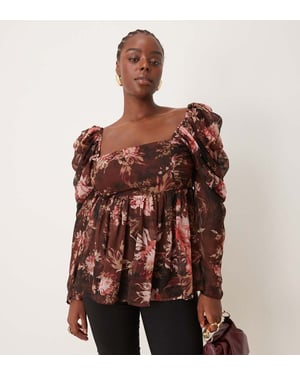 ASOS DESIGN Curve fyrkantig halsringning lös chiffong långärmad topp med blommönster