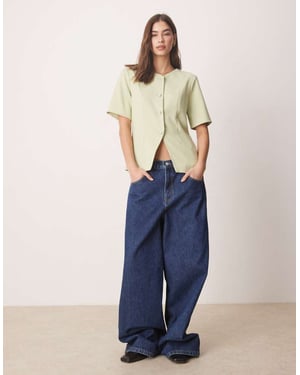 Abercrombie & Fitch kortärmad skräddarsydd knapp-up-top i ljusgrön