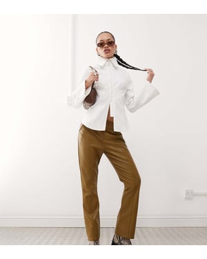Labelrail x Jennifer McKing faux leather thong panel trousers in khaki green
