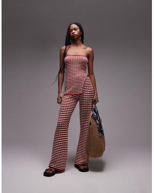 Topshop knitted stripe trouser co-ord in rust