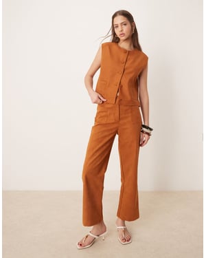 ASOS DESIGN faux suede cropped straight leg trouser co-ord in tan