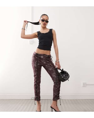 Labelrail x Jennifer McKing shimmer faux leather whipstitch trousers in burgundy