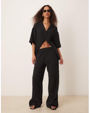 ASOS DESIGN cheesecloth pull on trousers co-ord in black