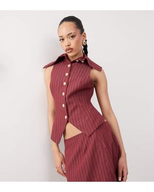 Labelrail x Jennifer McKing high collar tailored pinstripe waistcoat top co-ord in burgundy