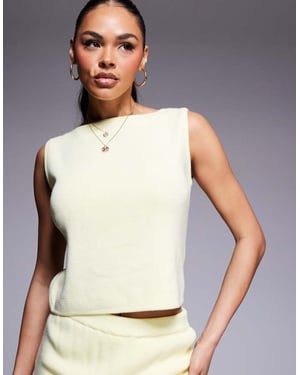 ASOS DESIGN compact knit slash neck top co-ord in buttermilk yellow