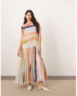 ARRANGE sheer chiffon drop waist maxi t-shirt dress in blurred stripe