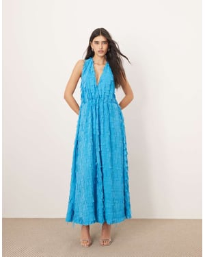 ARRANGE textured laser cut halterneck trapeze maxi dress in blue