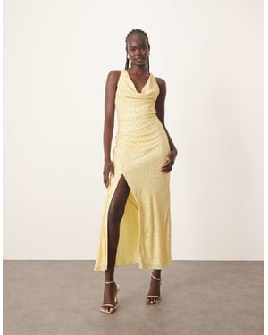 ARRANGE embellished crystal drape maxi dress with twist detail in lemon