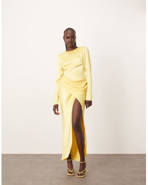 ARRANGE sleek satin drape maxi dress with open back in lemon