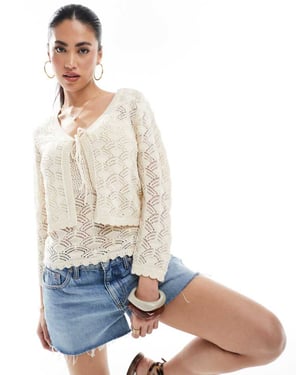 Vero Moda cropped crochet cardigan co-ord in cream